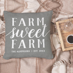 Gray & White Personalized Farm Sweet Farm Throw Pillow