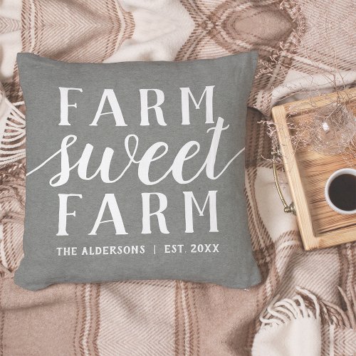 Gray  White Personalized Farm Sweet Farm Throw Pillow