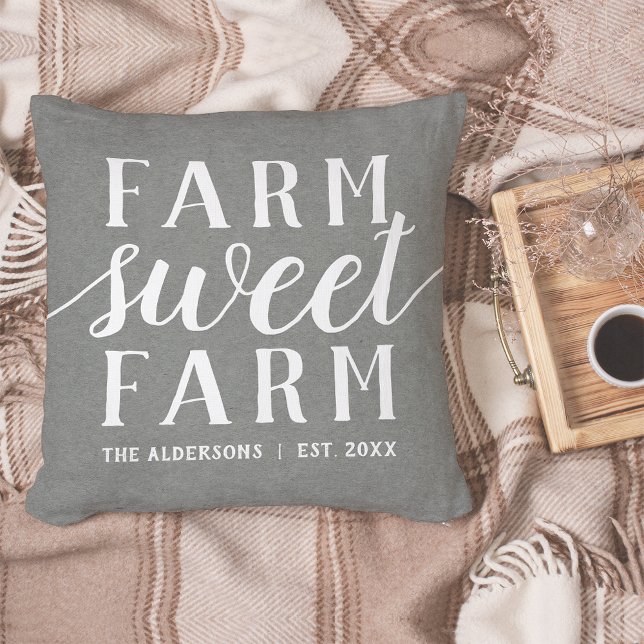 Gray & White Personalized Farm Sweet Farm Throw Pillow (Creator Uploaded)