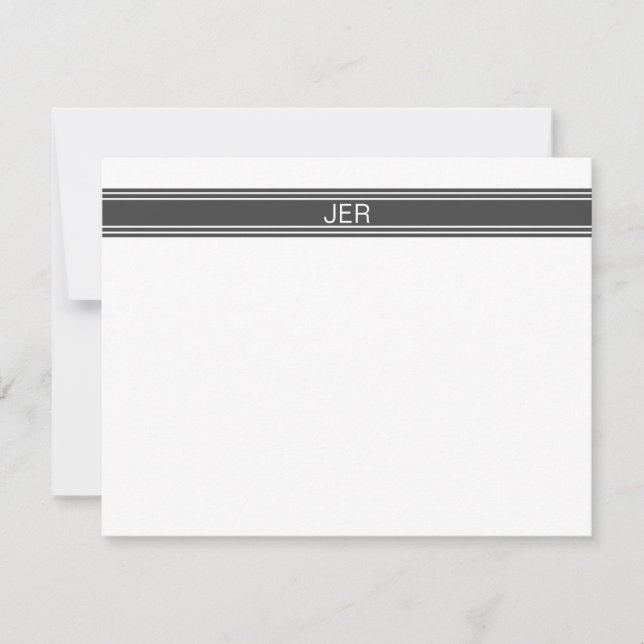 Gray White Personalized Monogram Name Initials Note Card (Front)