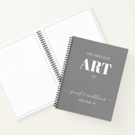 Gray White Personalized Sketchbook Your Name Notebook