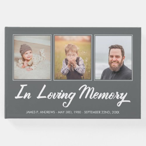 Gray White Photo Collage In Loving Memory Guest Book