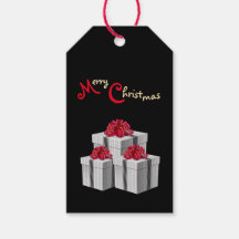 Gray White Pinstripe Presents Red Bow on Black