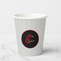 Gray White Pinstripe Red and Black Paper Cups