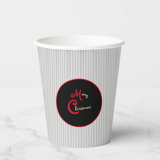 Gray White Pinstripe Red and Black Paper Cups (Front)