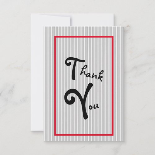 Gray White Pinstripes with Red Bow Thank You Card
