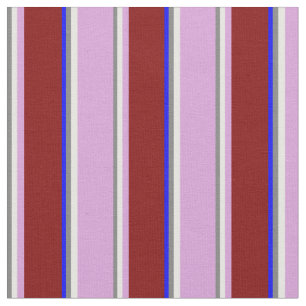Gray, White, Plum, Maroon & Blue Colored Stripes Fabric