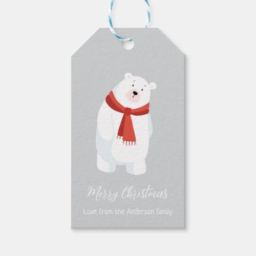 Gray White Polar Bear Scarf Christmas Tag