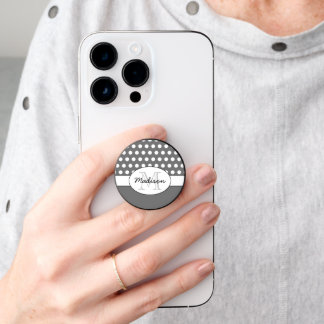 Gray White polka dot retro pattern Monogram PopSocket