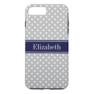 Gray White Polka Dots Navy Blue Name Monogram iPhone 8 Plus/7 Plus Case