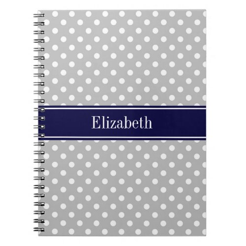 Gray White Polka Dots Navy Blue Name Monogram Notebook