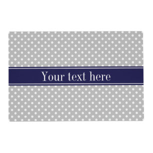 Gray White Polka Dots Navy Blue Name Monogram Placemat