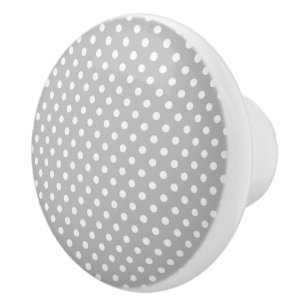Gray White Polka Dots Pattern Ceramic Knob