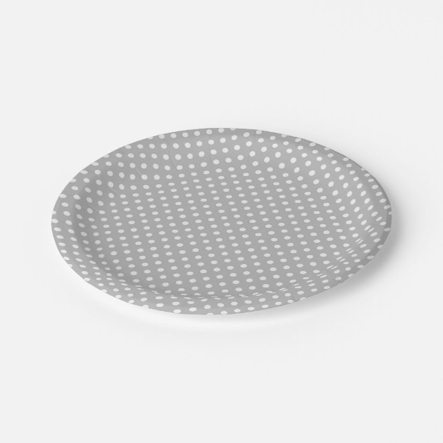Gray White Polka Dots Pattern Paper Plates (Angled)