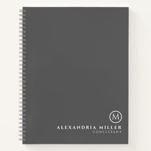 Gray  White Professional Monogram Medallion Notebook