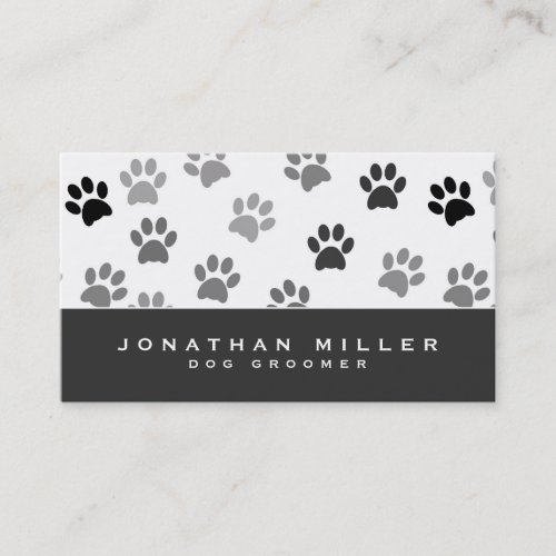 Gray  White Puppy Dog Paw Prints  Dog Groomer Business Card