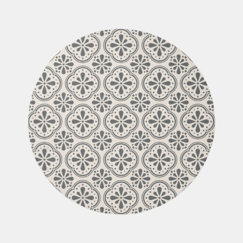 Gray White Quatrefoil Geometric Round Rug