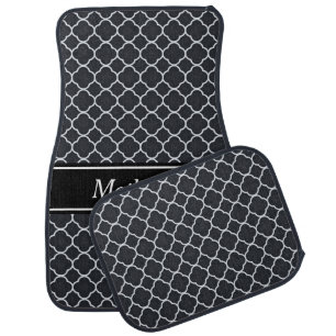 Gray White Quatrefoil Personalized Car Mat