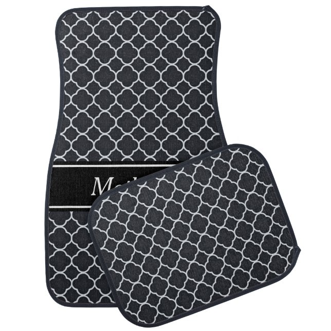 Gray White Quatrefoil Personalized Car Mat (Set)
