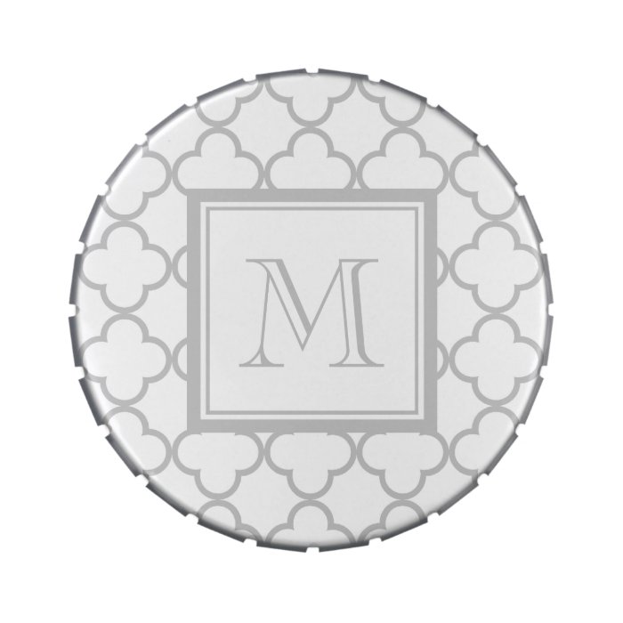 Gray White Quatrefoil  Your Monogram Candy Tins