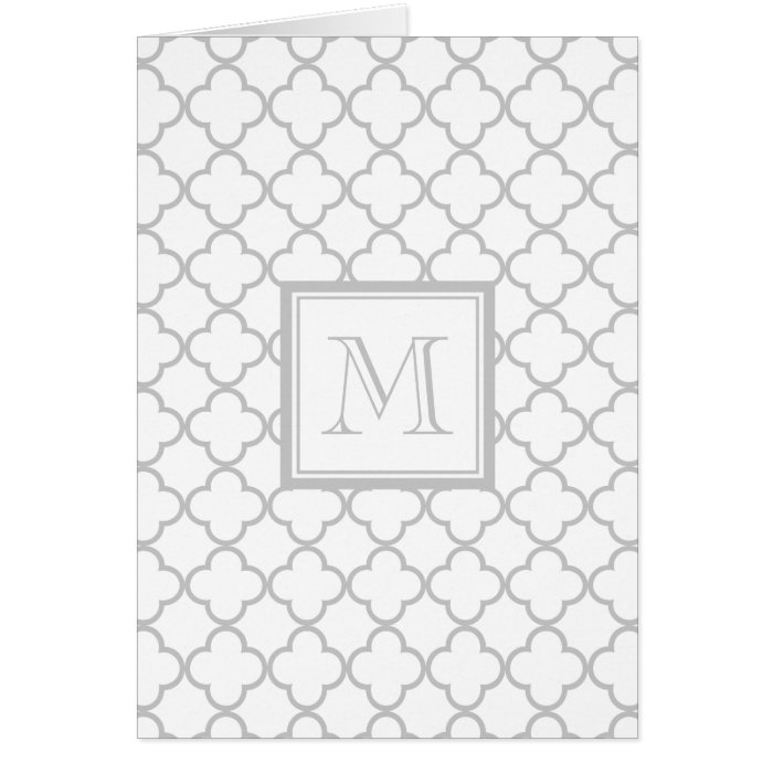 Gray White Quatrefoil  Your Monogram Greeting Cards