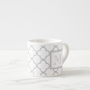 Gray White Quatrefoil Your Monogram Espresso Cup