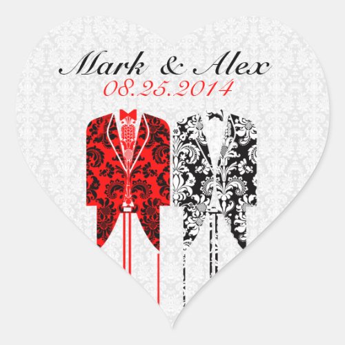 Gray White  Red Same_Sex Couples Wedding Design Heart Sticker