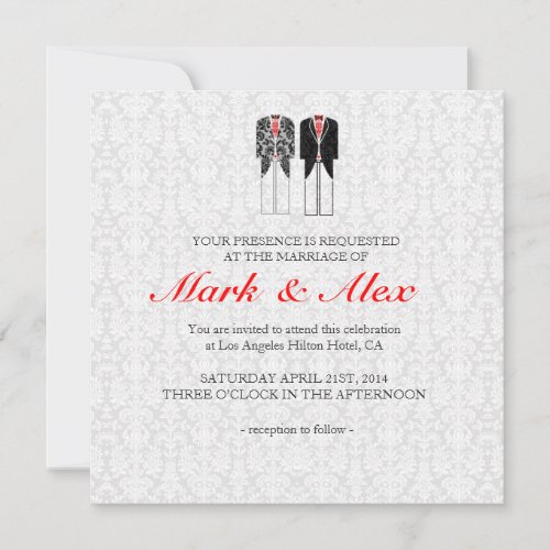 Gray White &amp; Red Same-Sex Couples Wedding Invite