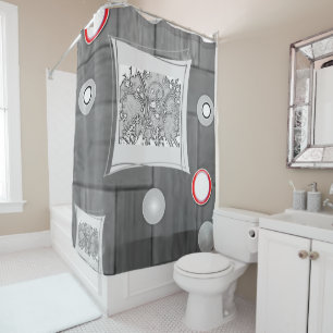 gray white red showercurtain shower curtain