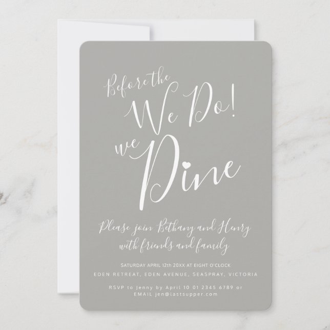 Gray white rehearsal dinner before we do invites (Front)