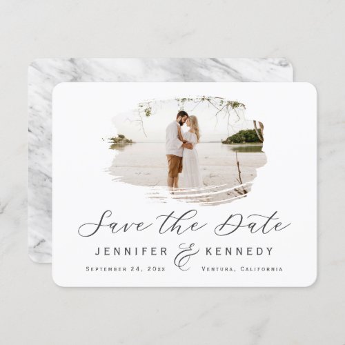 Gray  White Romantic Brushed Frame with Photo Save The Date