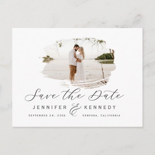 Gray  White Romantic Brushed Photo Save The Date Postcard
