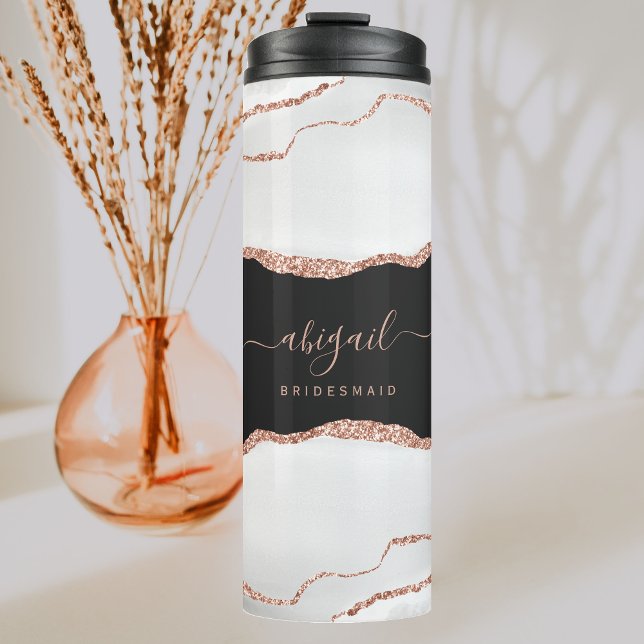 Gray White Rose Gold Agate Dark Bridesmaid Wedding Thermal Tumbler (Creator Uploaded)