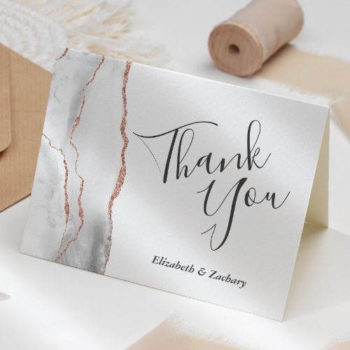 Gray White Rose Gold Agate Wedding Thank You Card