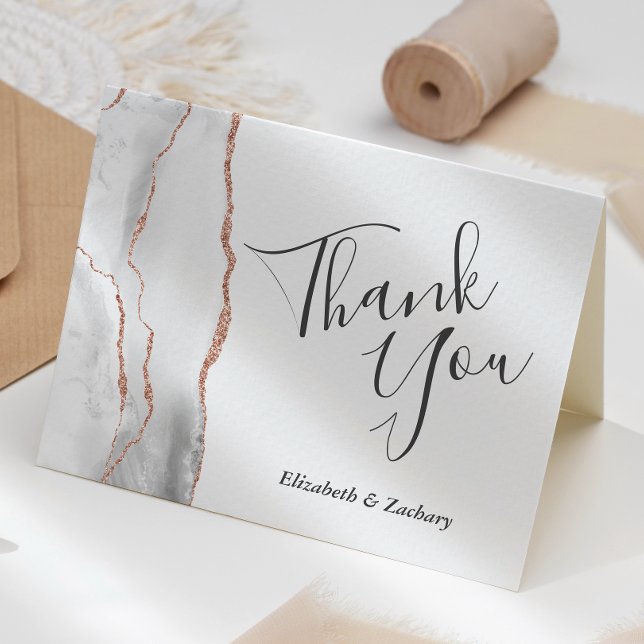 Gray White Rose Gold Agate Wedding Thank You Card (Creator Uploaded)