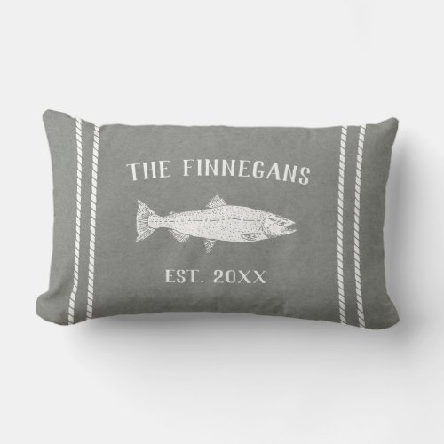 Gray  White Rustic Fish Personalized Lumbar Pillow