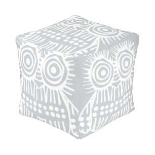 Gray White Rustic Owl Vintage Modern Pattern Pouf