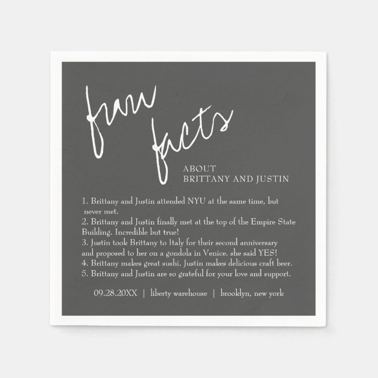 Gray White Script Fun Facts Cocktail Wedding Napkins Zazzle