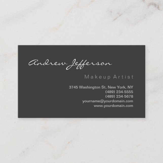 Gray White Script Makeup Artist Business Card (Front)