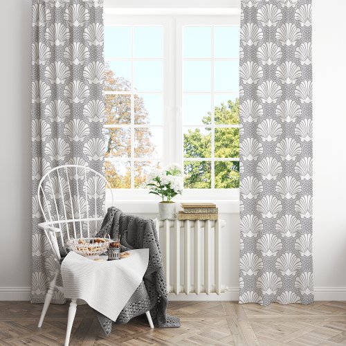 Gray &Amp;Amp; White Seashell Coastal Blackout Curtains