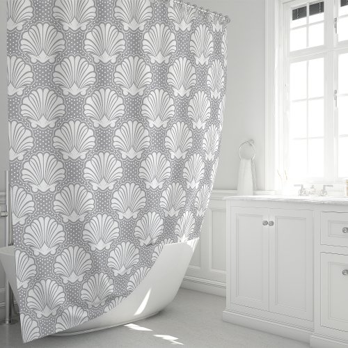 Gray &Amp;Amp; White Seashell Shower Curtain