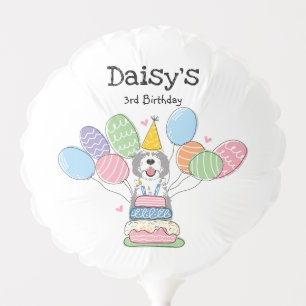 Gray & White Sheepadoodle Dog Birthday Party Balloon