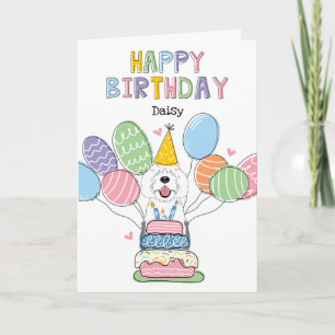 Gray & White Sheepadoodle Dog Happy Birthday Card