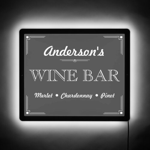 Gray  White Signature Wine Bar LED Sign