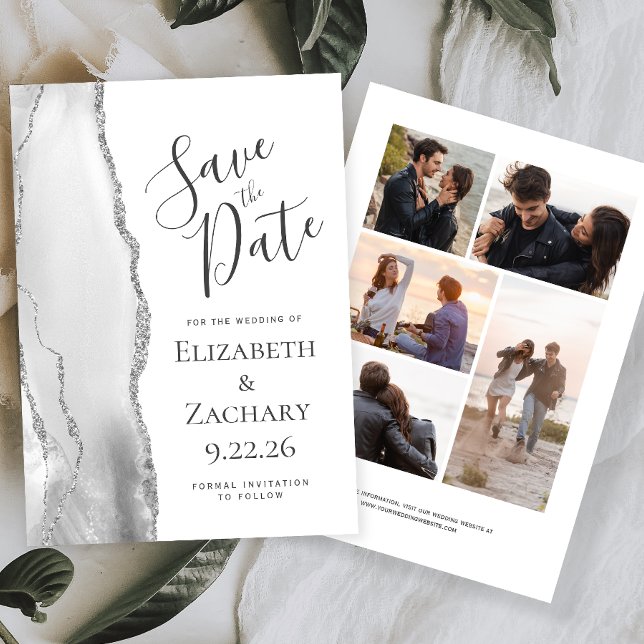 Gray White Silver Agate 5-Photo Save the Date (Creator Uploaded)