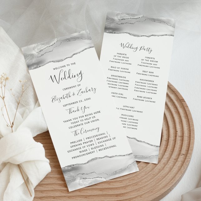 Gray White Silver Agate Wedding Program (Creator Uploaded)