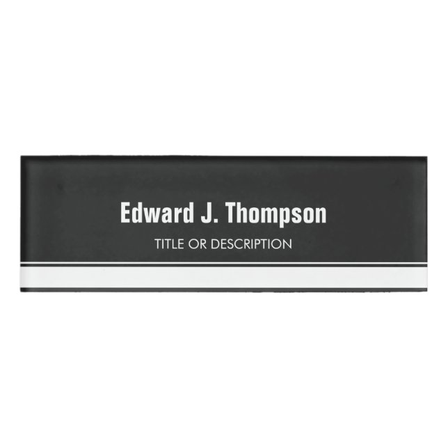 Gray White Simple Border Name Tag (Front)