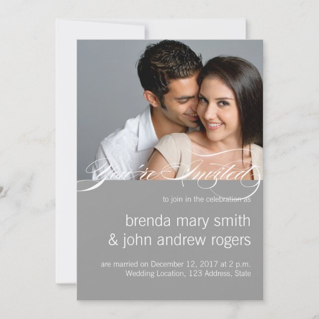 Gray White Simple Modern Photo Wedding Invitation (Front)