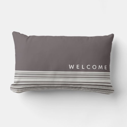 Gray  White Simple Modern Stripe  Welcome Lumbar Pillow