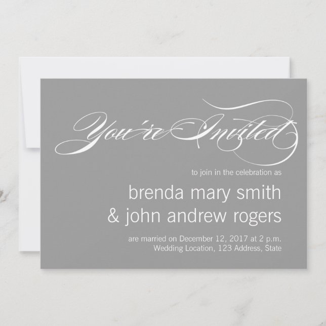 Gray White Simple Script Modern Wedding Invitatioa Invitation (Front)